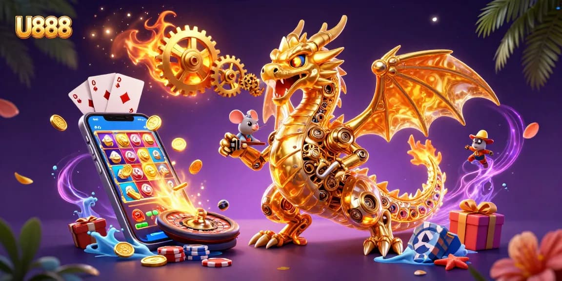 Win big with U888's games as a golden dragon and tiny engineer bring excitement to life.