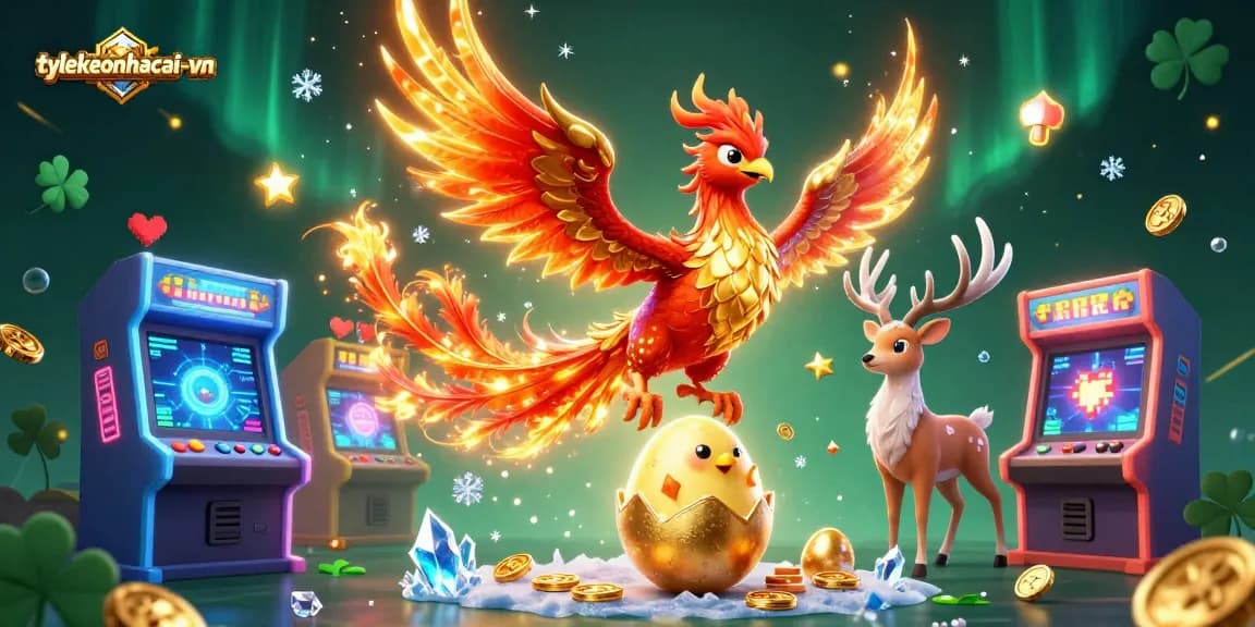 Experience epic wins with tylekeonhacai-vn in a fantasy 3D casino world featuring vibrant gaming elements.