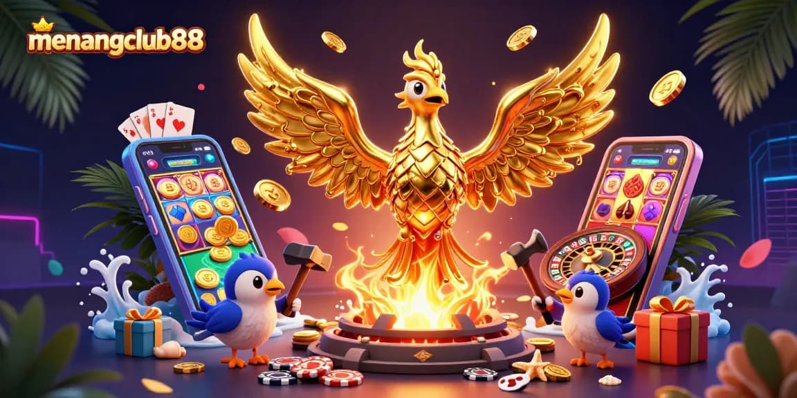 Experience the magic of menangclub88 with a vibrant phoenix and immersive gaming elements.