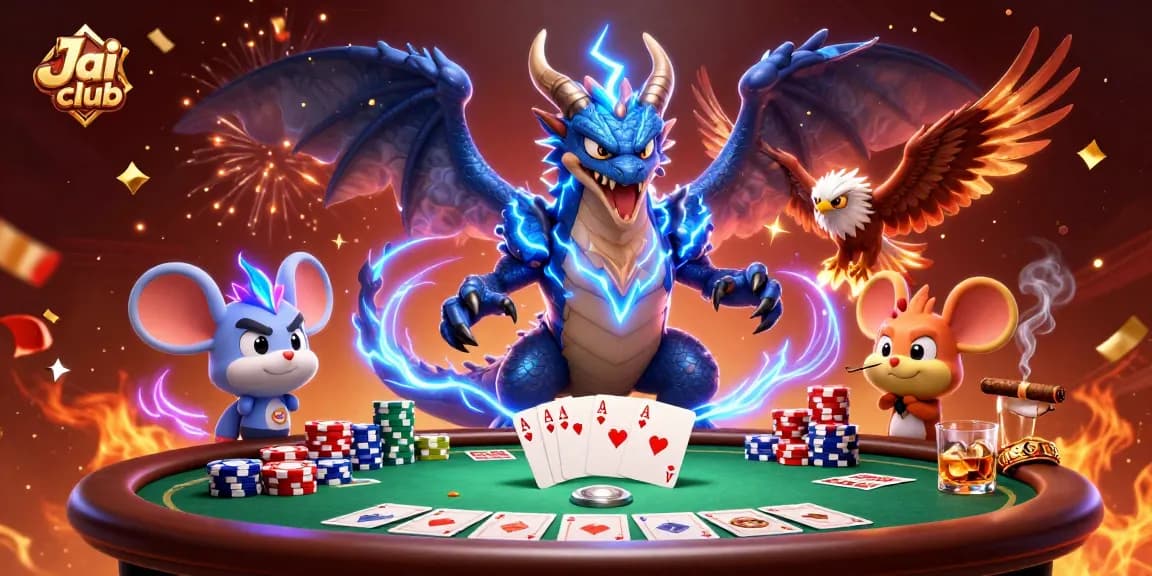 Engage in exciting poker action at Jai club with dynamic 3D casino characters and elements.
