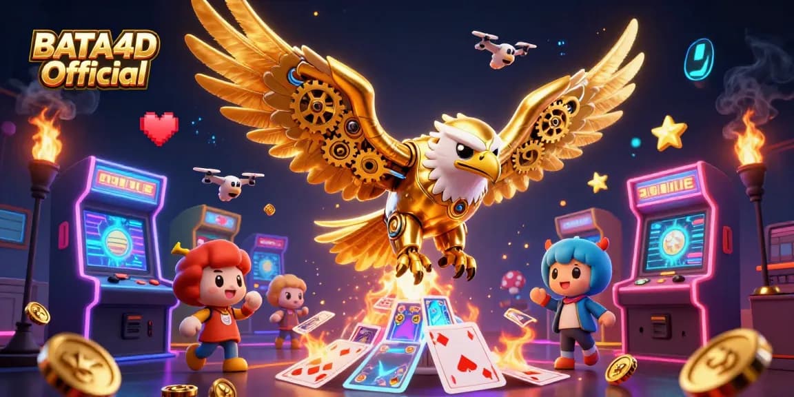 Engage with BATA4D Official as the gold eagle takes flight amid dynamic casino-themed visuals.