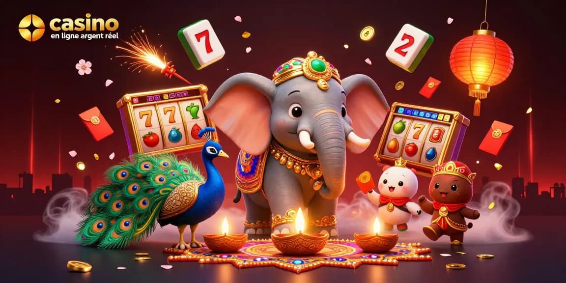 Pariez en toute confiance sur un casino en ligne argent réel, illustré par un éléphant et un paon coloré.