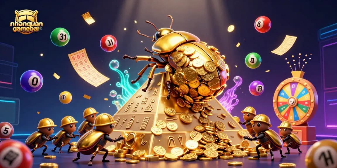 Engage in thrilling strategy gameplay with nhanquagamebai as golden beetles navigate a pyramid of coins.