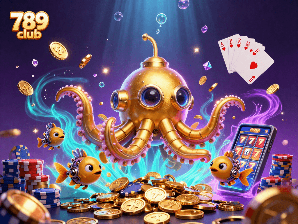 Experience the excitement of 789 club with vibrant characters and gold coins in this detailed casino illustration.