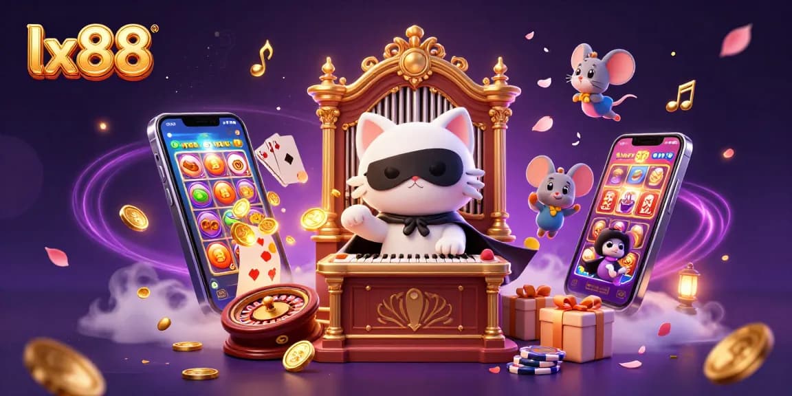 Engage with thrilling gameplay at lx88 featuring a whimsical casino illustration with animated characters.