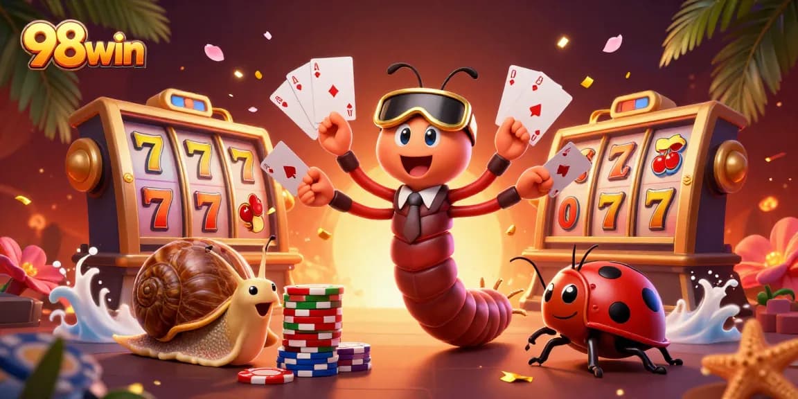 Experience thrilling gameplay at 98win as vibrant slot reels spin amidst an exciting casino setting.