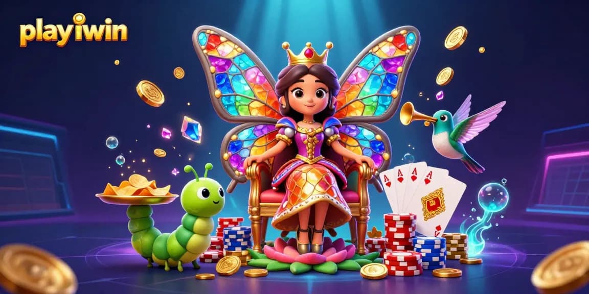 Play iwin with vibrant casino characters and rich gaming elements in a captivating 3D illustration.