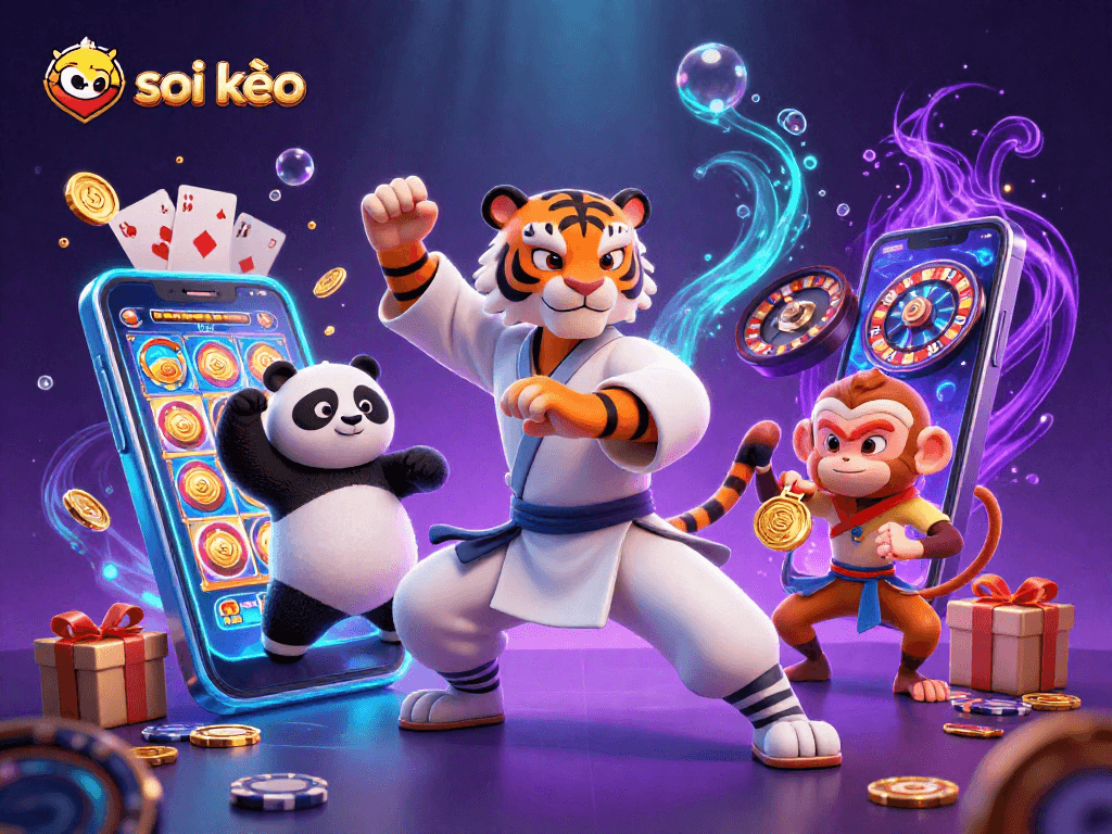 Soi kèo showcases a tiger master teaching betting strategies amidst dynamic gaming elements.