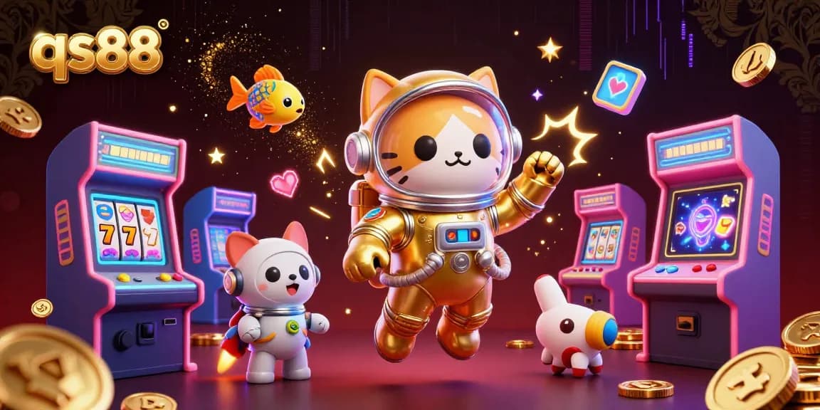 Experience the excitement of qs88 with a vibrant 3D casino scene featuring playful characters and thrilling game elements.