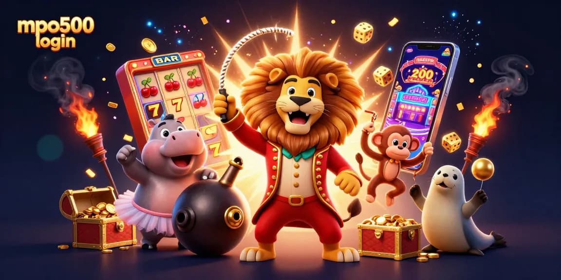 Experience mpo500 login with a vibrant 3D circus-themed casino adventure showcasing lively characters and rich game elements.