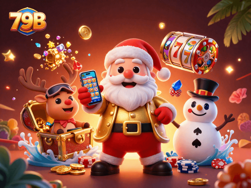 Ganhe prêmios e jackpots emocionantes no 79B com o divertido papai noel e seus amigos no cassino.