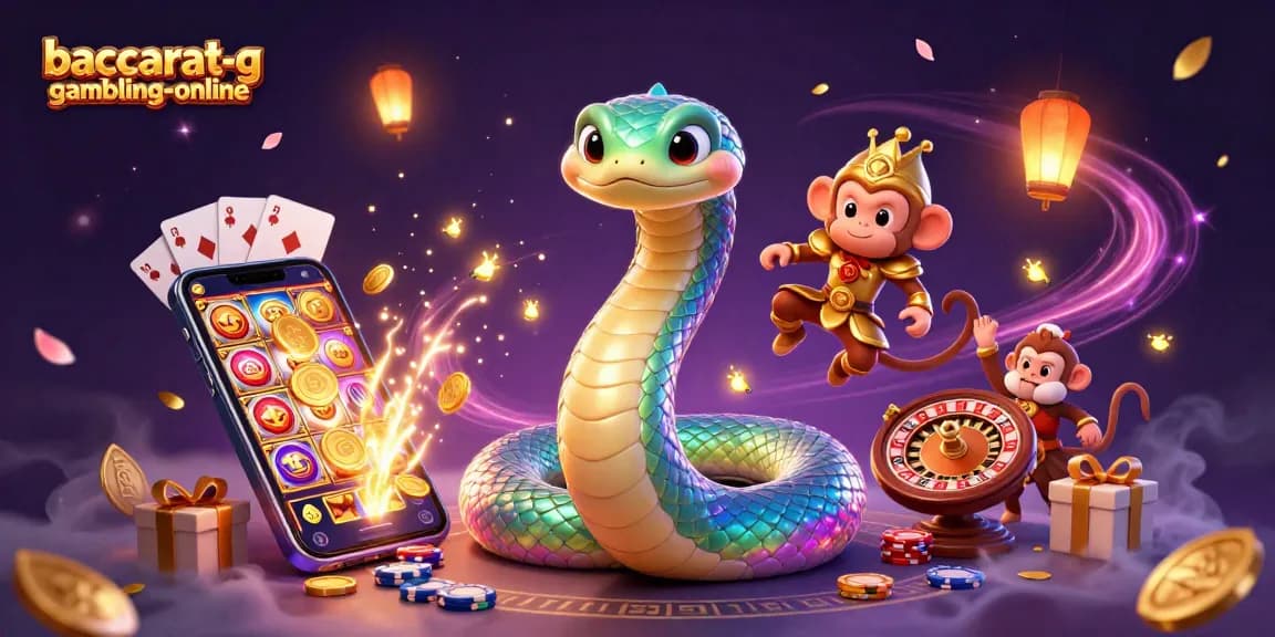 Engage in thrilling gameplay with baccarat-gambling-online’s rainbow serpent and monkey king illustration.