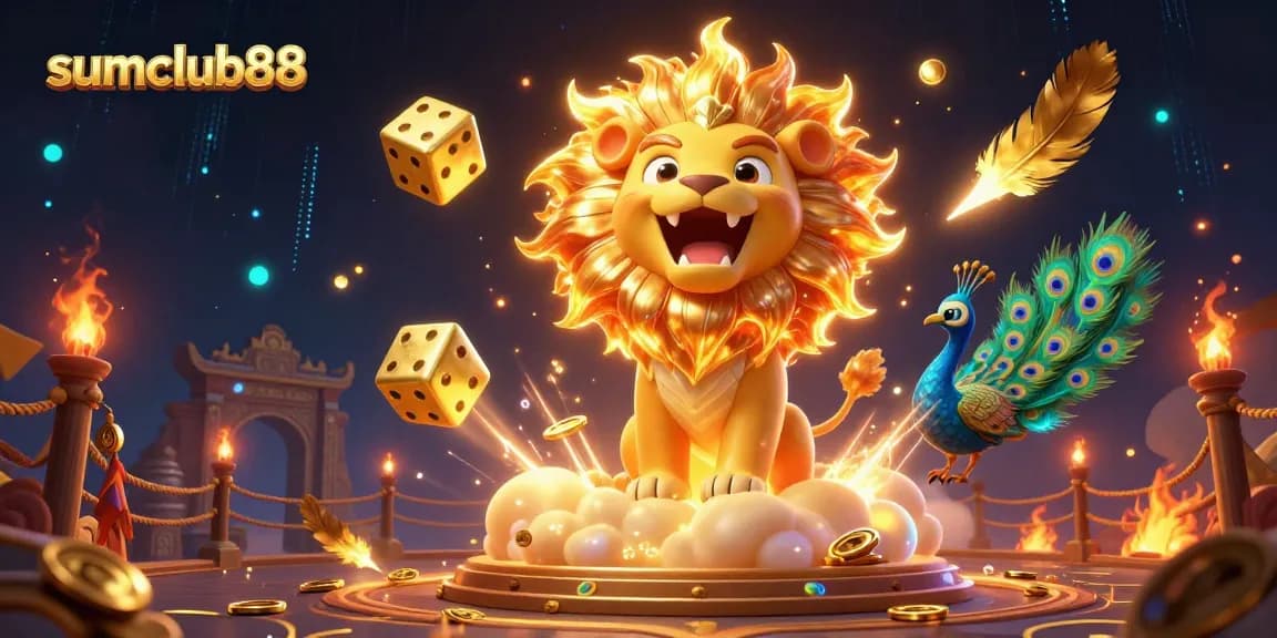 Experience thrilling wins with sumclub88 in this vibrant 3D gambling scene featuring dynamic elements.