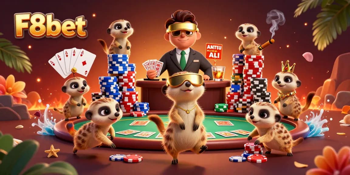 Experience F8bet’s cobranded casino operation with lively meerkats and vibrant gambling elements.