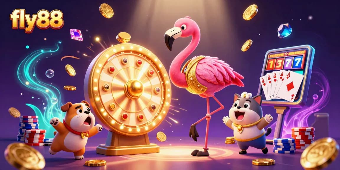 Experience thrilling gambling fun with fly88 as characters engage in exciting casino activities.