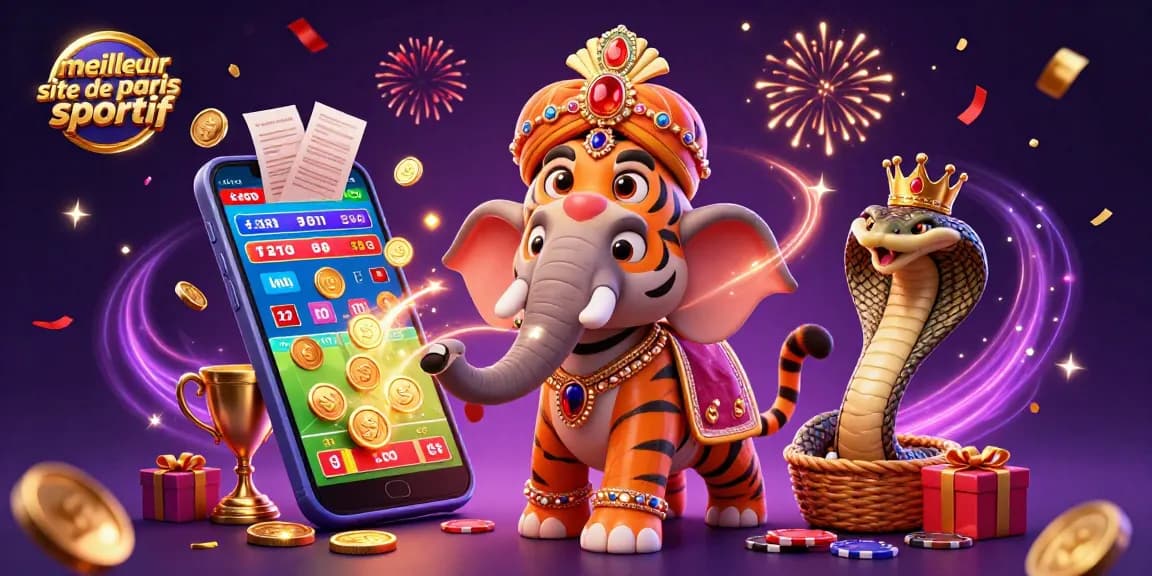 Visez des gains sur le meilleur site de paris sportif avec un tigre maharaja et un éléphant dans un décor festif.