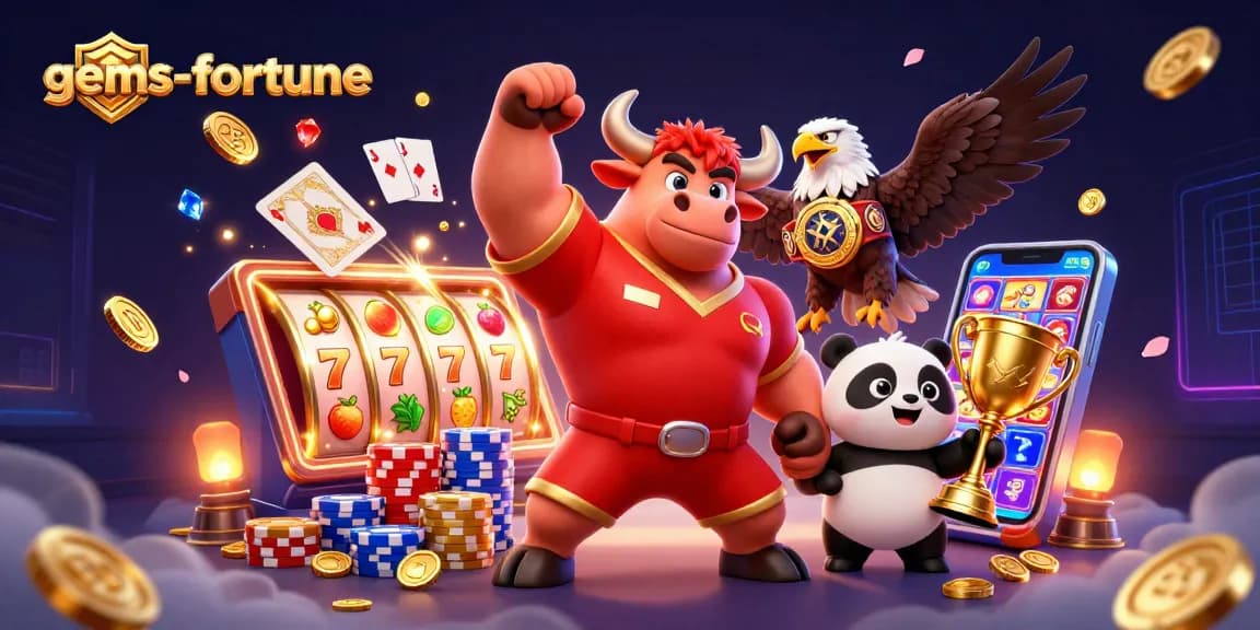 Experience the gems-fortune slot adventure with vibrant characters amid cascading rewards and action.
