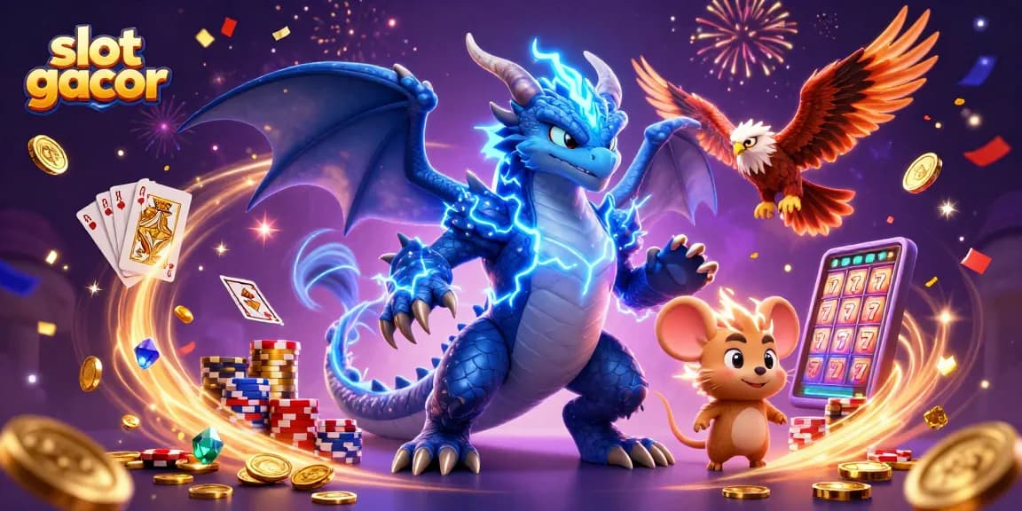 Experience excitement with slot gacor as mythical creatures foster a vibrant casino atmosphere.