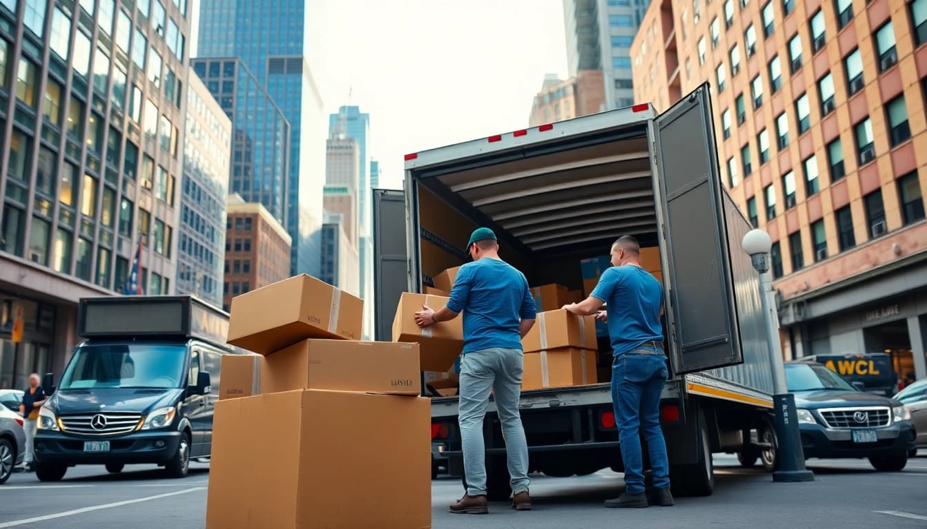 Moving team in action, representing a reputable new york moving company in the heart of NYC.