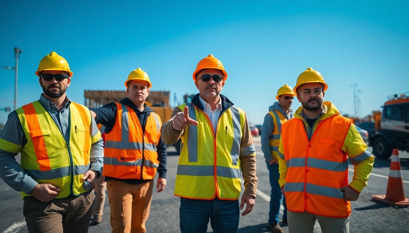 Illustration of work zone safety Colorado contractors directing traffic to enhance road safety.