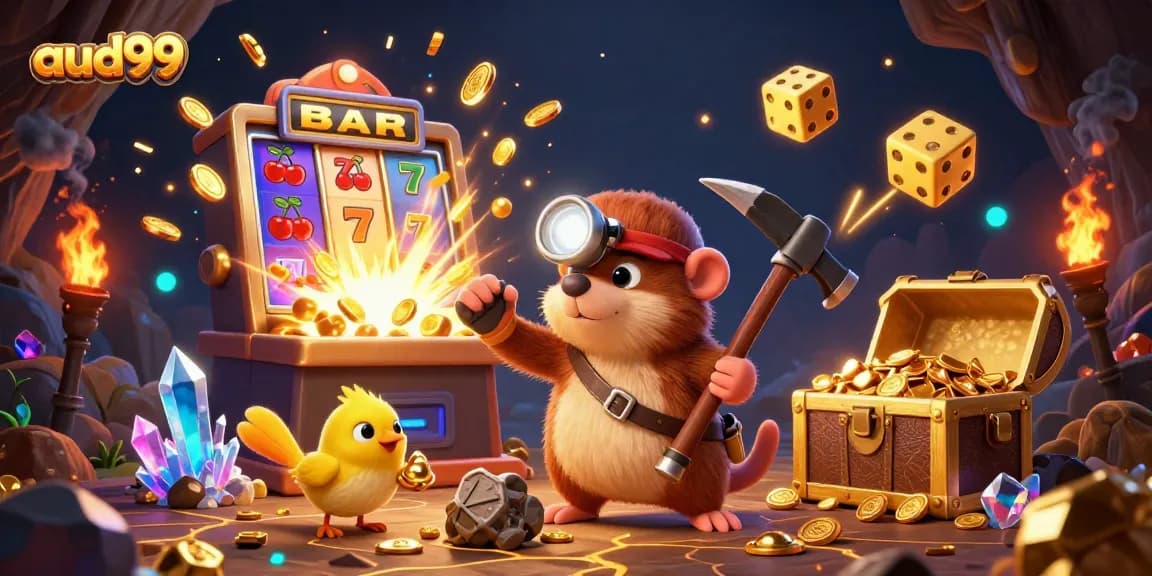 Win big with aud99 at a casino where a treasure hunter mole and canary gather gold and gems!