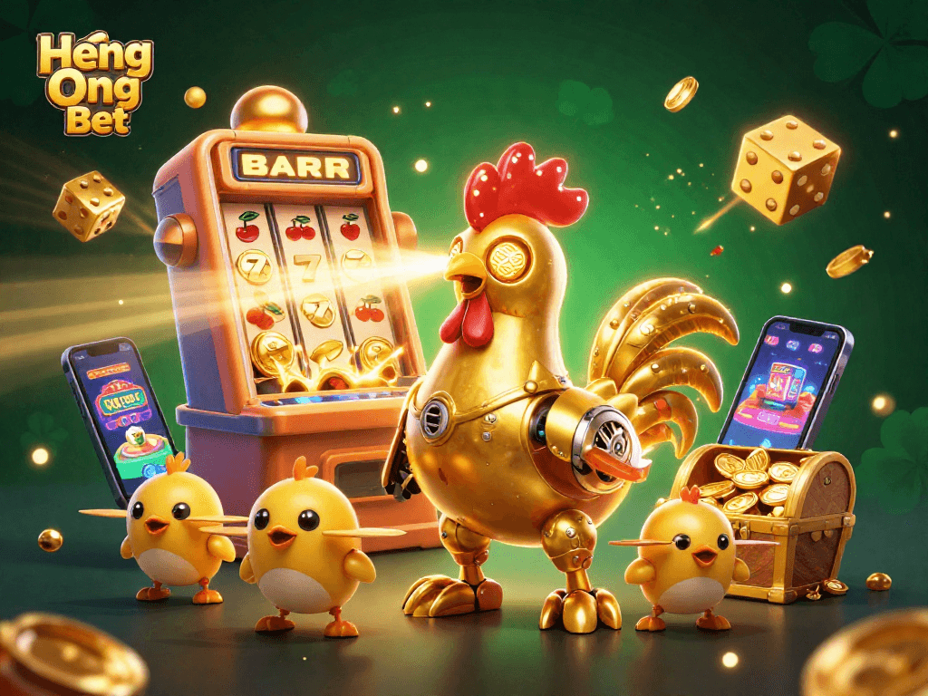 Play thrilling games at Heng Ong Bet with our unique golden rooster robot and exciting slot action!
