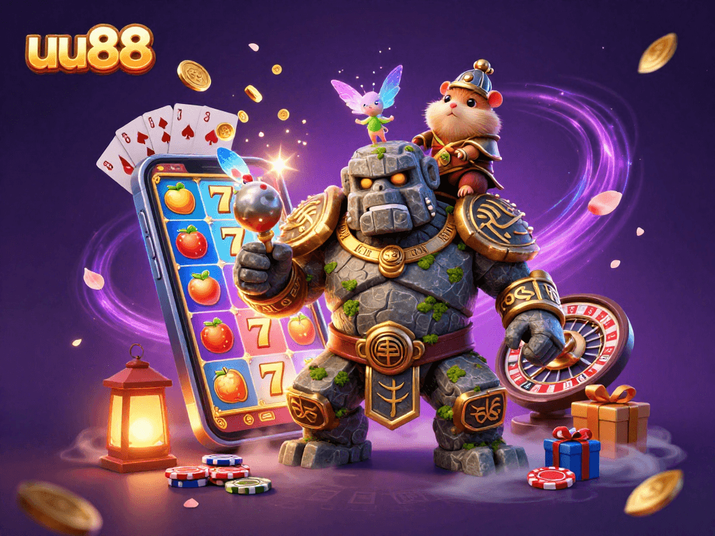 Explore the magic of uu88 slots with captivating characters in an enchanting casino scene.