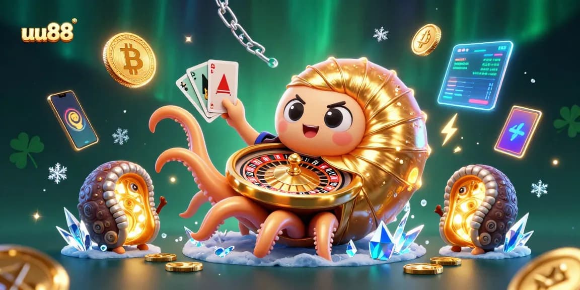Join the action at uu88 with a captivating visual of a giant nautilus roulette wheel and illuminated crypto coins.