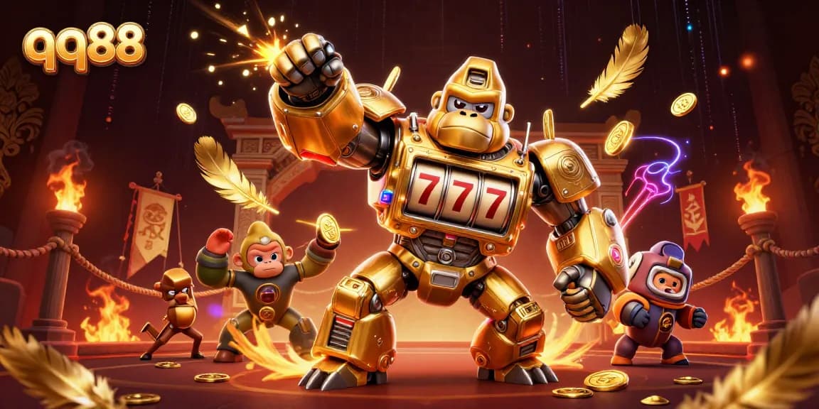 Experience thrilling wins at qq88 with a dynamic 3D casino scene featuring action-packed visuals.