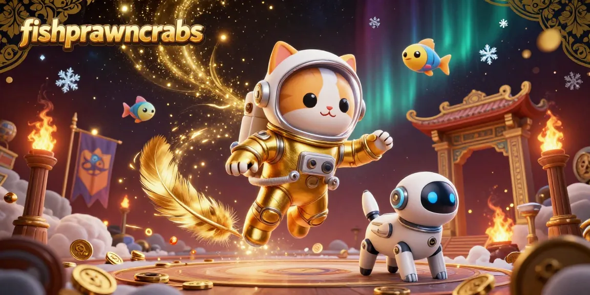 Engage in thrilling fishprawncrabs action featuring a space cat gamer surrounded by dynamic gambling elements.