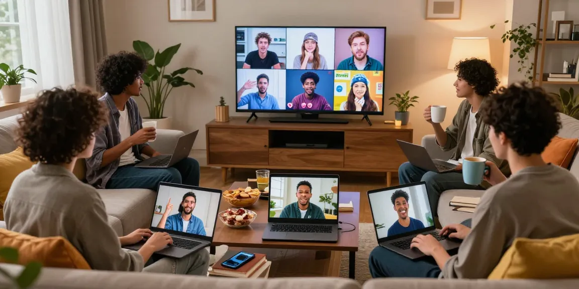 Engaging video chat scene showcasing spicy chat AI enhancing friendship dynamics in a cozy living room setting.