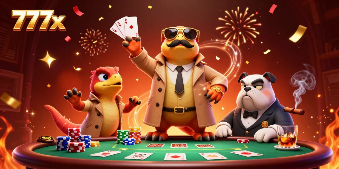 Experience thrilling casino action with 777x featuring raptors in disguise at a poker table.