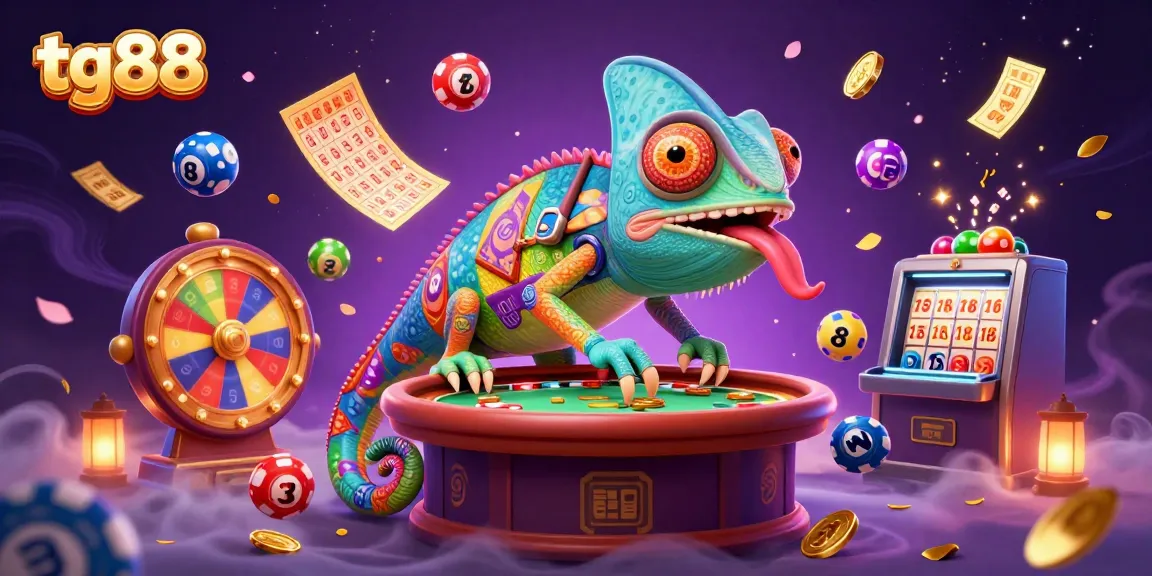 Win big at tg88 with vibrant cartoon elements of casino games and colorful lottery balls bouncing around!