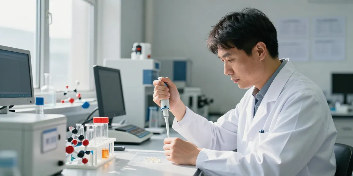 Scientist measuring peptide samples at Swiss Chem Labs laboratory, showcasing high-quality research.