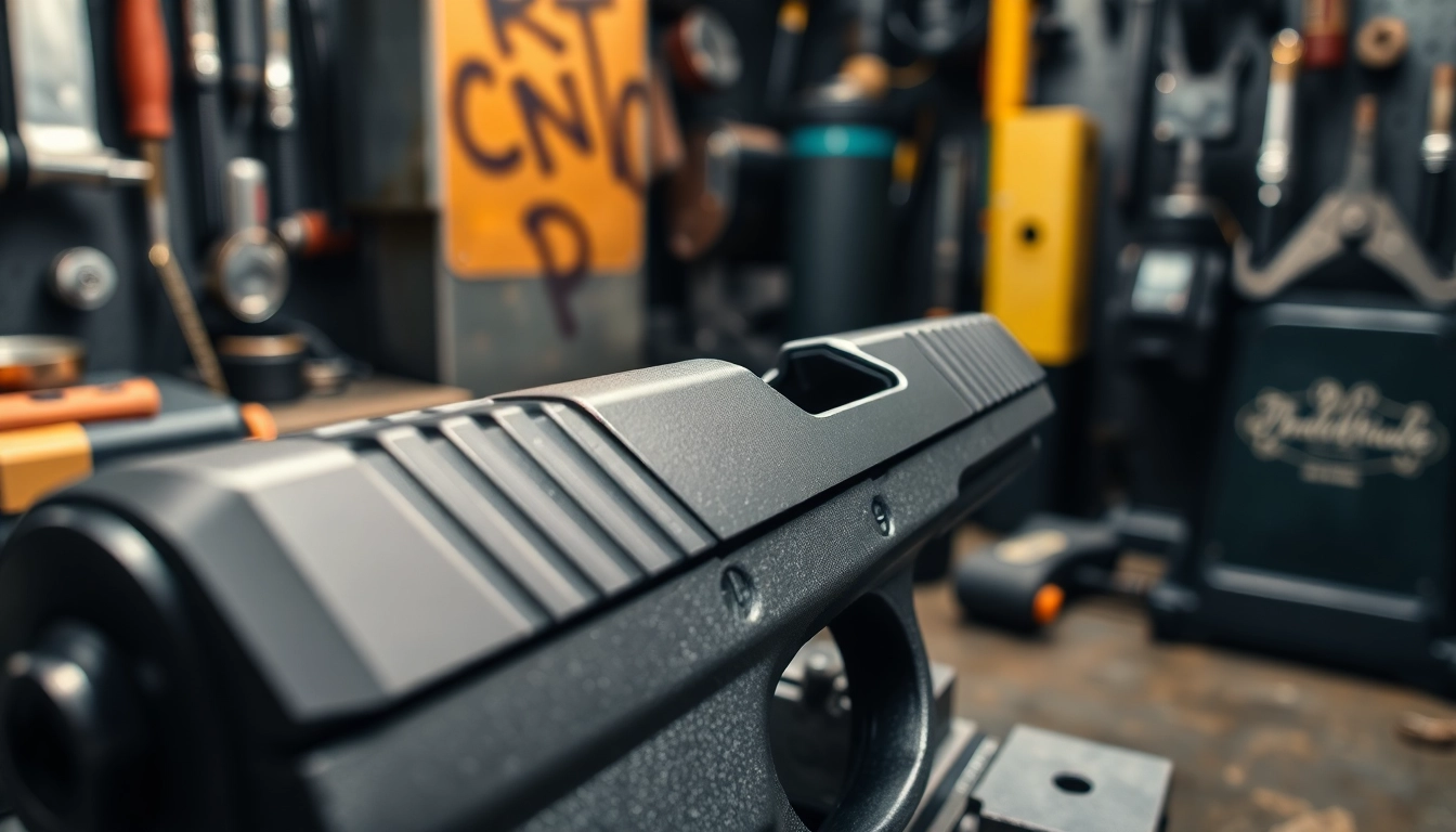 Crafting a glock slide with precision in a detailed workshop environment.