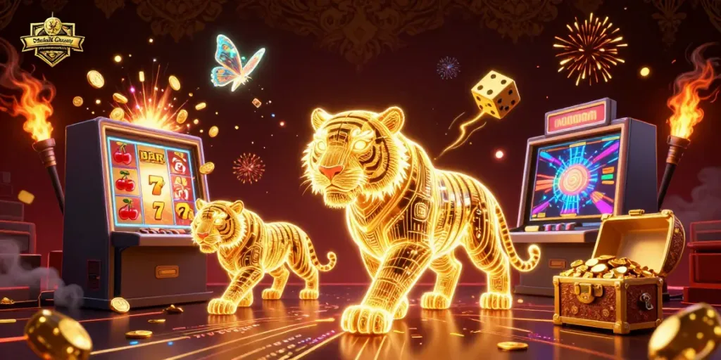 Engaging illustration showcasing DeKalb County criminal defense attorney amidst casino-themed elements exploding with action and excitement.