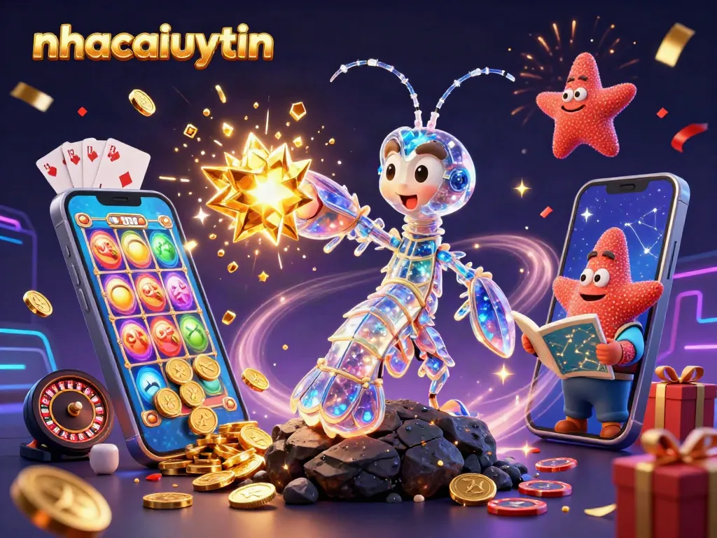 Experience thrilling wins and gaming action in nhacaiuytin with a vibrant 3D galactic design featuring exciting casino elements.