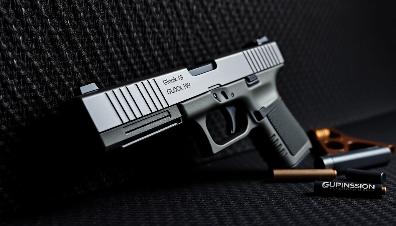Glock 19 slide OEM showcasing its detailed design and precision craftsmanship on display.