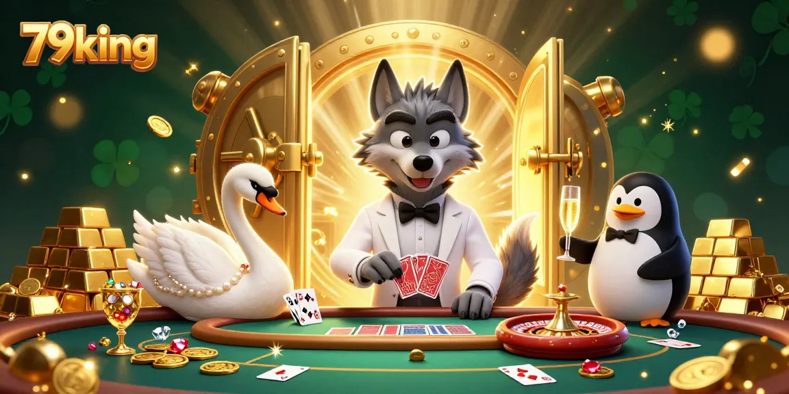 Engage with 79king at a vibrant live casino scene featuring animated characters and rich gambling elements.