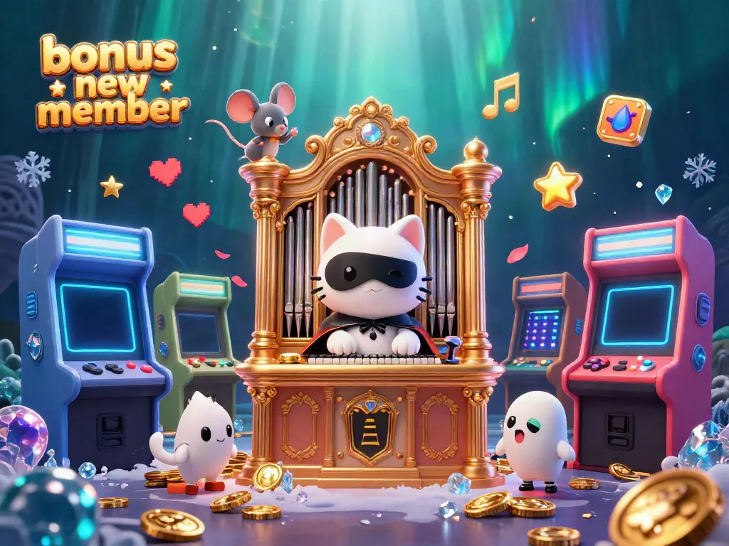 Win big with the bonus new member offer at our vibrant casino, featuring a whimsical 3D scene.