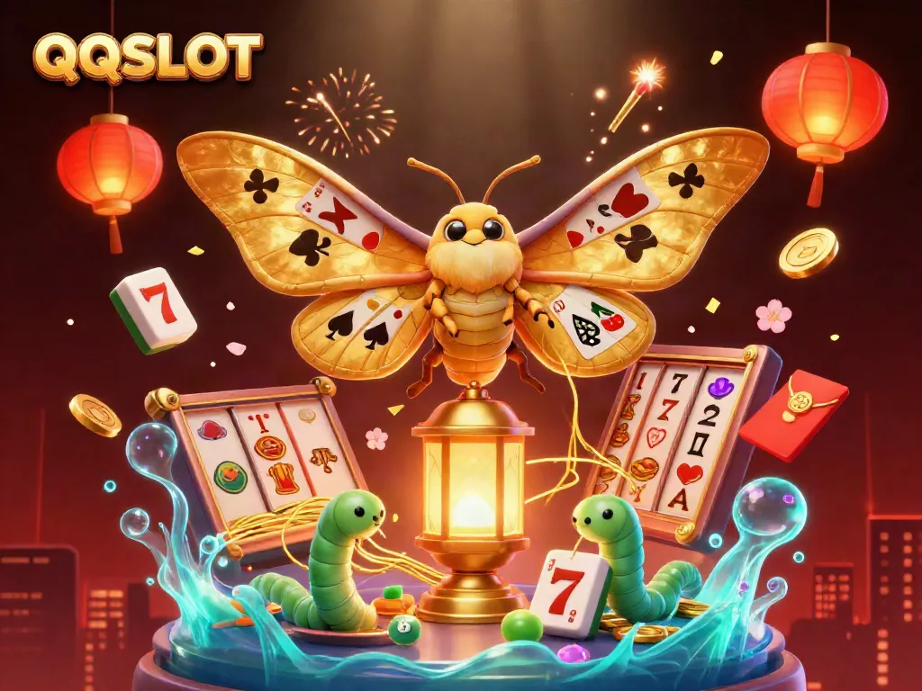 Engage with QQSLOT's vibrant casino themes through a captivating 3D illustration featuring games and symbols.
