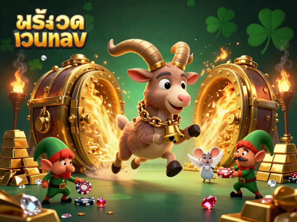 Engage in thrilling action at the สล็อตเว็บตรง casino with festive characters in a dynamic scene.