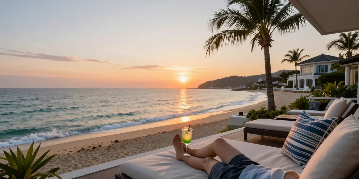 Enjoying 여수op at a serene oceanview balcony during sunset.