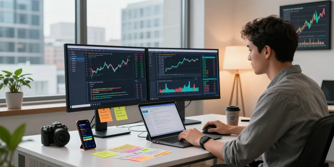 Real-time financial data via WebSocket streaming market API in a modern tech workspace setup.