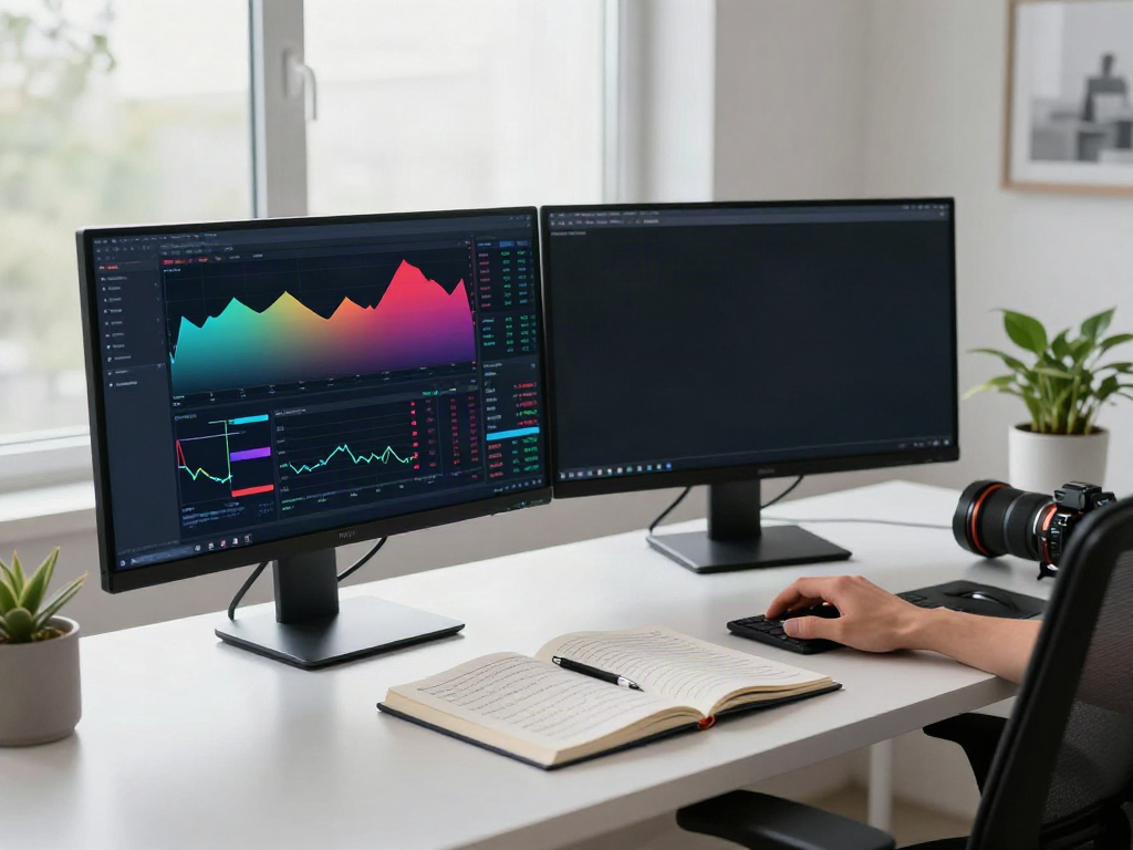 TradingView analysis workspace with trader examining market charts and alerts.