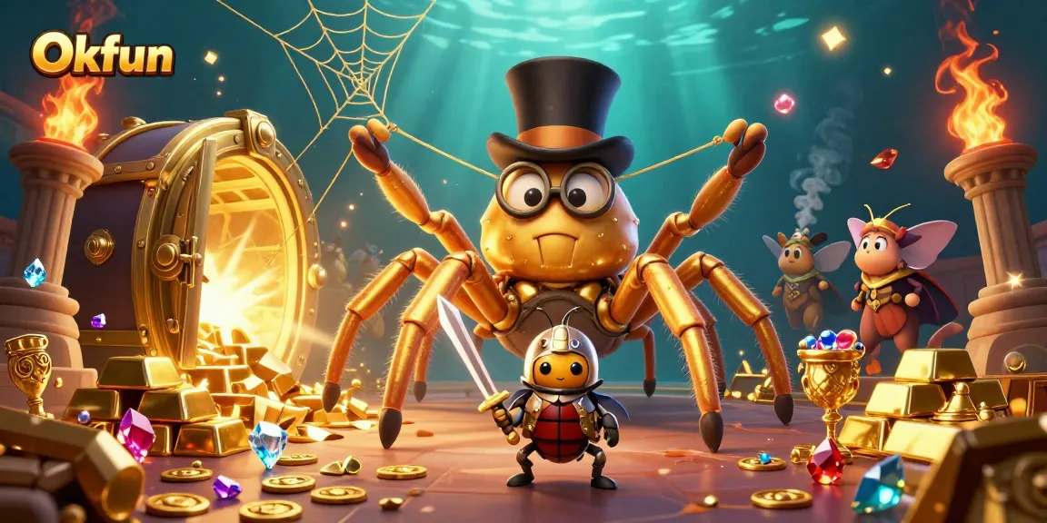 Join the thrilling action with Okfun as a daring beetle knight encounters a golden tarantula in the casino!