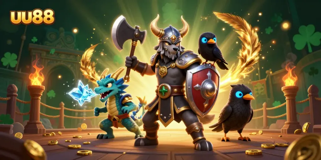 Experience thrilling gameplay at uu88, featuring vibrant characters and dynamic casino elements in an epic scene.