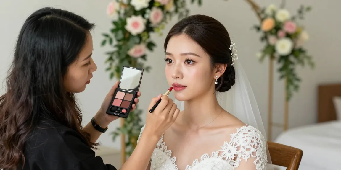 Trucco sposa in preparazione con trucco naturale ed eleganza per il giorno del matrimonio.