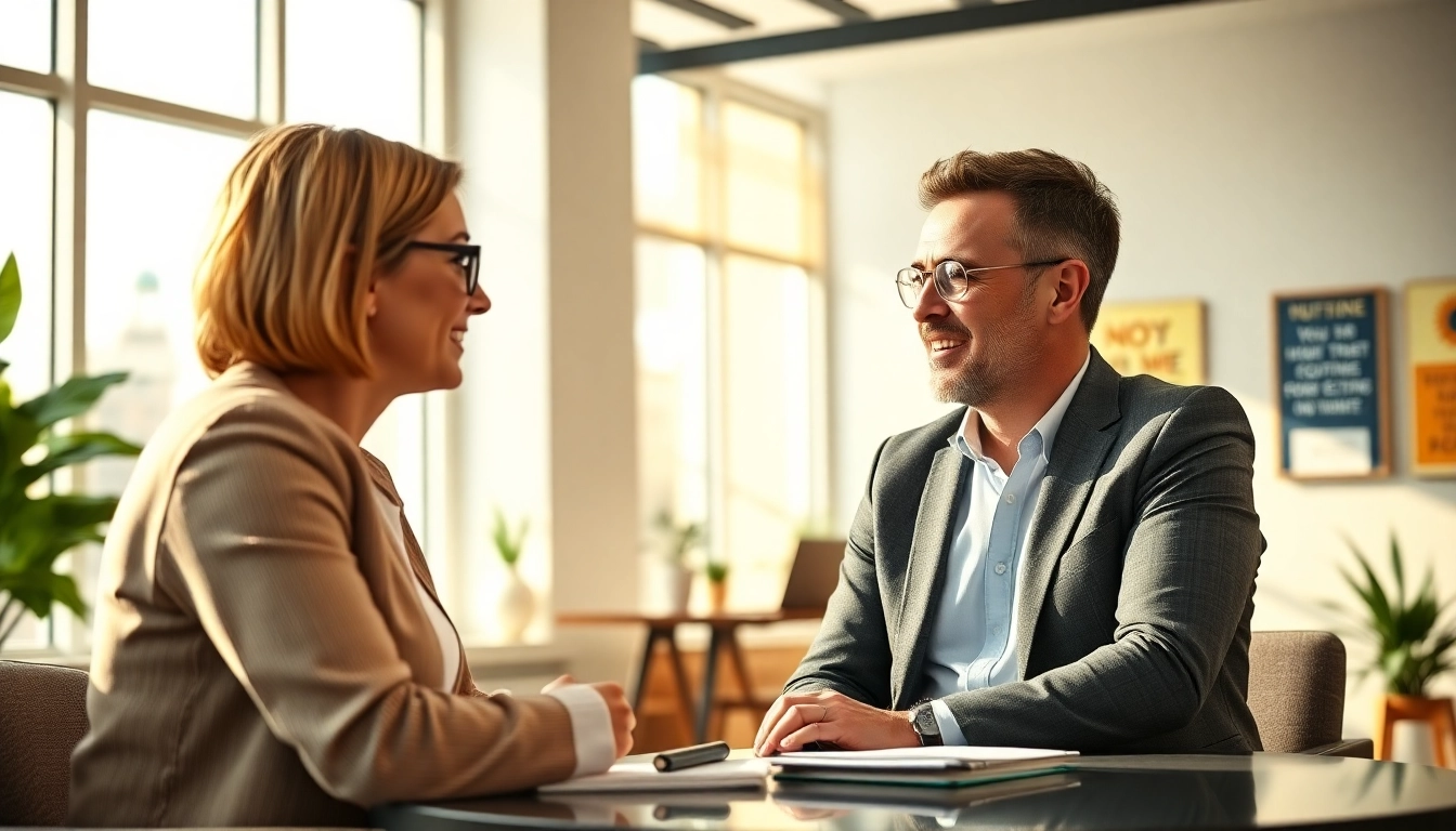 Engage in Career Coaching with a process-focused discussion in a bright office setting.