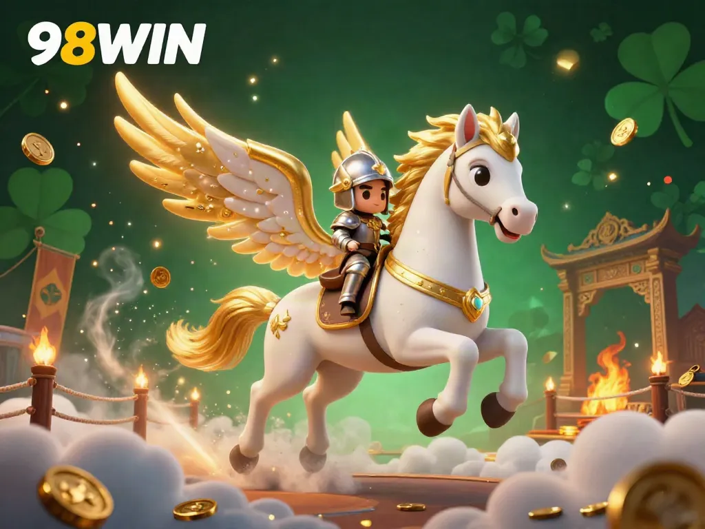 Experience thrilling adventures with 98WIN as the knight rides through a vibrant casino realm.
